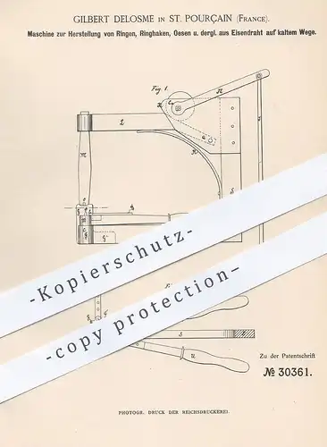 original Patent - Gilbert Delosme , St. Pourçain , Frankreich , 1884 , Ringe , Ringhaken , Ösen aus Eisendraht | Draht