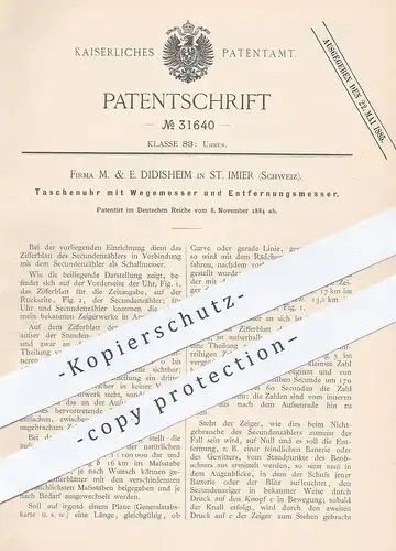 original Patent - M. & E. Didisheim , St. Imier / Schweiz , 1884 , Taschenuhr mit Wegemesser und Entfernungsmesser | Uhr