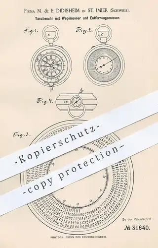 original Patent - M. & E. Didisheim , St. Imier / Schweiz , 1884 , Taschenuhr mit Wegemesser und Entfernungsmesser | Uhr