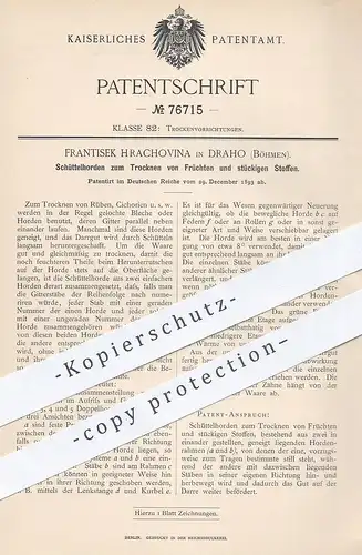 original Patent - Frantisek Hrachovina , Draho / Böhmen , 1893 , Schüttelhorden zum Trocknen von Früchten | Darre !!!