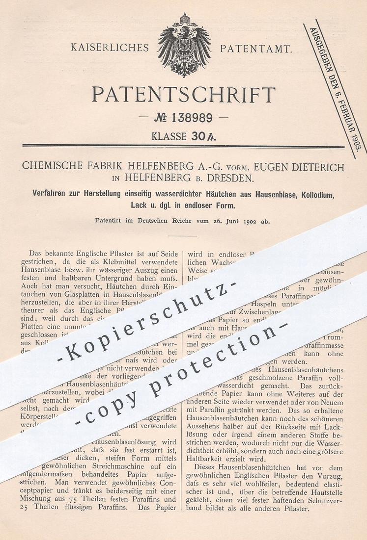 original Patent Chem. Fabrik Helfenberg AG Eugen Dieterich