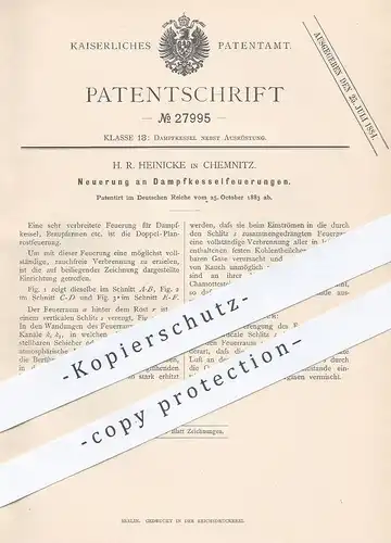 original Patent - H. R. Heinicke , Chemnitz , 1883 , Dampfkesselfeuerung | Dampfkessel - Feuerung | Heizung , Kessel !!!