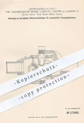 original Patent - AG The Westinghouse Brake Company Ltd. London N. , 1884 , Röhren für pneumatische Eisenbahn - Bremsen