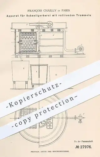 original Patent - François Chailly , Paris Frankreich 1883 , Apparat f. Gerberei mit rotierenden Trommeln | Leder gerben