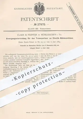 original Patent - Claes & Flentje , Mühlhausen , 1883 , Transporteur an Elastik - Nähmaschinen | Nähmaschine , Schneider