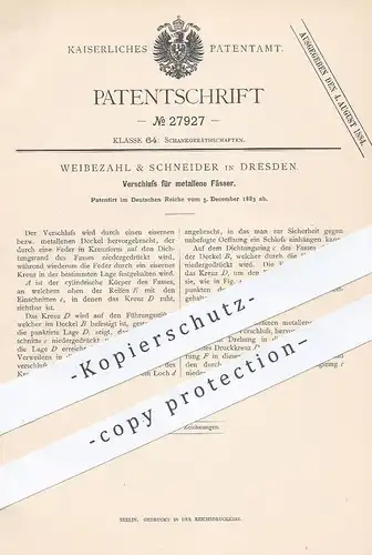 original Patent - Weibezahl & Schneider , Dresden , 1883 , Verschluss für Metall - Fässer | Fass , Bierfass , Brauerei !