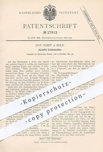 original Patent - Max Harff , Köln , 1884 , Kartoffel - Schälmaschine | Kartoffeln schälen | Gemüse | Messer , Koch !!