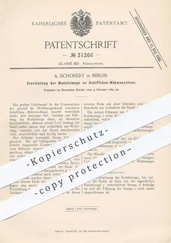 original Patent - A. Schonert , Berlin 1884 , Nadelstange an Schiffchen - Nähmaschine | Nähmaschinen - Nadel | Schneider