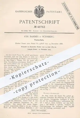 original Patent - Joh. Bammes , Nürnberg  1889 , Tintenfass | Tinte - Fass | Füllhalter , Füller , Schreibfeder , Schule
