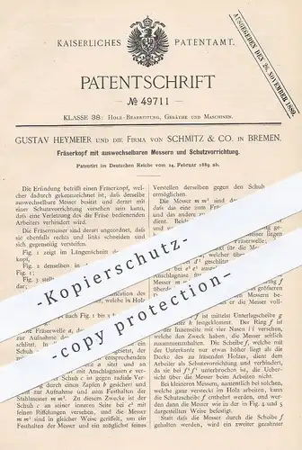 original Patent - Gustav Heymeier , Schmitz & Co. , Bremen , 1889 , Fräserkopf  | Fräse , Tischler , Holz , Fräsen !!