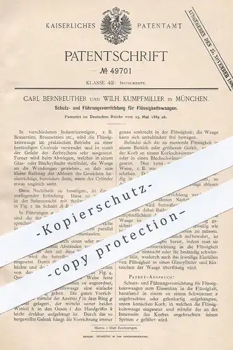 original Patent - Carl Bernreuther , Wilh. Kumpfmiller , München , 1889 , Schutz an Flüssigkeitswaage | Waage , Brauerei