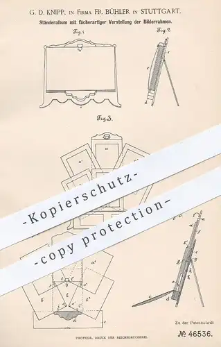 original Patent - G. D. Knipp , Fa. Fr. Bühler , Stuttgart , 1888 , Ständeralbum | Album , Bilderrahmen , Bild , Rahmen