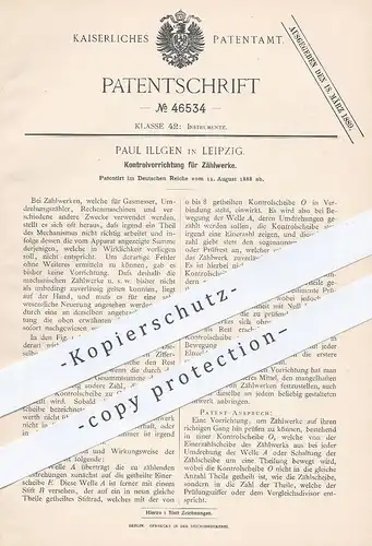 original Patent - Paul Illgen , Leipzig , 1888 , Kontrolle für Zählwerk | Gas , Umdrehung , Rechner , Kasse !!