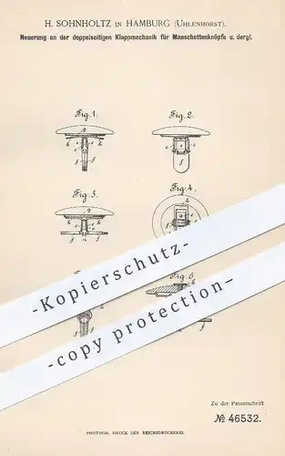 original Patent - H. Sohnholtz , Hamburg / Uhlenhorst , 1888 , Klappmechanik für Manschettenknöpfe | Knopf , Knöpfe !!