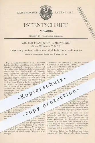 original Patent - William Plankinton , Milwaukee , Wisconsin , USA , 1883 , Lagerung unterirdischer elektr. Leitungen