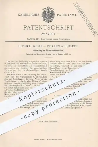 original Patent - Heinrich Weiske , Dresden / Pieschen , 1886 , Sicherheitsventil | Ventil , Dampfkessel , Kessel !!