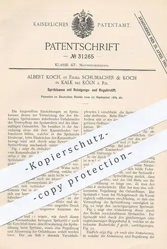 original Patent - Schumacher & Albert Koch , Köln / Kalk , 1884 , Öl - Spritzkanne | Schmieröl , Maschinen , Schlosser