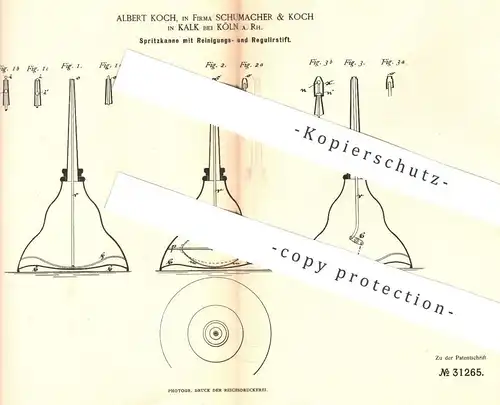 original Patent - Schumacher & Albert Koch , Köln / Kalk , 1884 , Öl - Spritzkanne | Schmieröl , Maschinen , Schlosser