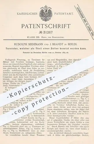 original Patent - Rudolph Seidemann , J. Brandt , Berlin , 1884 , Tornister  | Rucksack , Zelt | Militär , Camping !!
