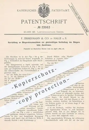 original Patent - F. Zimmermann & Co. / Halle / Saale , 1885 , Dünger - Streumaschine | Dünger , Landwirt , Düngen !!