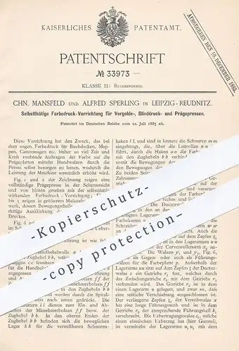 original Patent - Chn. Mansfeld , Alfred Sperling , Leipzig / Reudnitz , 1885 , Farbdruck f. Presse | Buchbinder , Druck