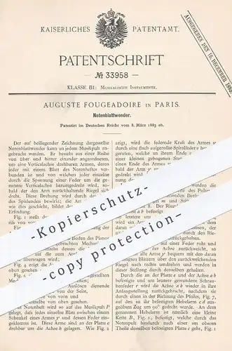 original Patent - Auguste Fougeadoire , Paris , Frankreich , 1885 , Notenblattwender | Notenständer , Musik , Dirigent !