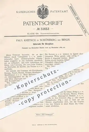 original Patent - Paul Krietsch , Berlin / Schöneberg  1884 , Untersatz für Bierglas | Zapfanlage , Bier , Glas , Gläser