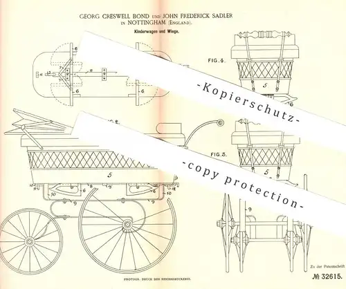 original Patent - Georg Creswell Bond , John Frederick Sadler , Nottingham , England , 1885 , Kinderwagen , Wiege | Korb