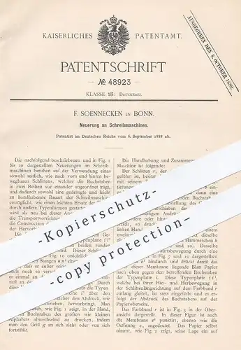 original Patent - Friedrich Soennecken , Bonn  1888 , Schreibmaschine | Schreibmaschinen mit Farbband | Büro , Schreiben