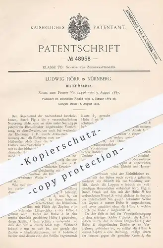 original Patent - Ludwig Hörr , Nürnberg , 1889 , Bleistifthalter | Bleistift , Füllhalter , Stift , Füller , Schule !