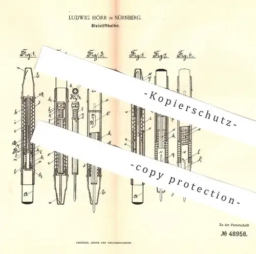original Patent - Ludwig Hörr , Nürnberg , 1889 , Bleistifthalter | Bleistift , Füllhalter , Stift , Füller , Schule !
