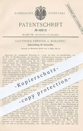 original Patent - Gottfried Emerich , Budapest , 1889 , Visier für Feuerwaffen | Waffen , Gewehr , Revolver , Pistole !!