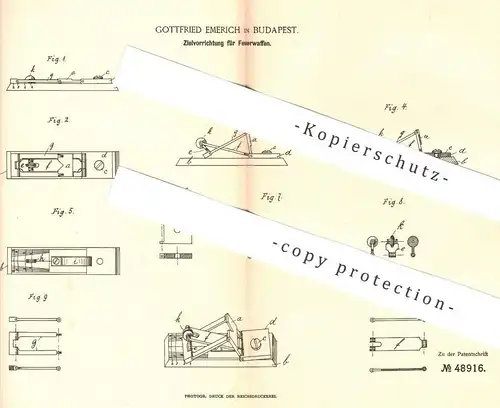 original Patent - Gottfried Emerich , Budapest , 1889 , Visier für Feuerwaffen | Waffen , Gewehr , Revolver , Pistole !!