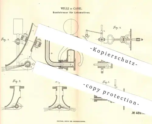 original Patent - Weule , Kassel , 1889 , Sandstreuer für Lokomotive | Eisenbahn - Dampf - Streufahrzeug | Salzstreuer