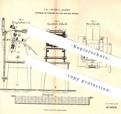 original Patent - J. M. J. Fecken , Aachen , 1889 , Zuschneiden von Leder per Schablone | Gerber , Gerberei !!