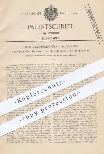 original Patent - Georg Köppeldörfer , Nürnberg , 1899 , Mechanischer Hammer zur Herst. von Blattmetall | Blattgold !!!