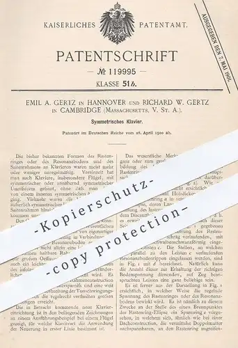 original Patent - Emil A. Gertz , Hannover , Richard W. Gertz , Cambridge , Massachusetts USA , Klavier , Piano , Flügel