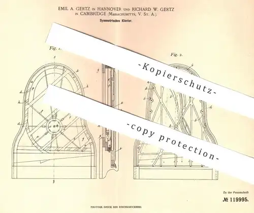 original Patent - Emil A. Gertz , Hannover , Richard W. Gertz , Cambridge , Massachusetts USA , Klavier , Piano , Flügel