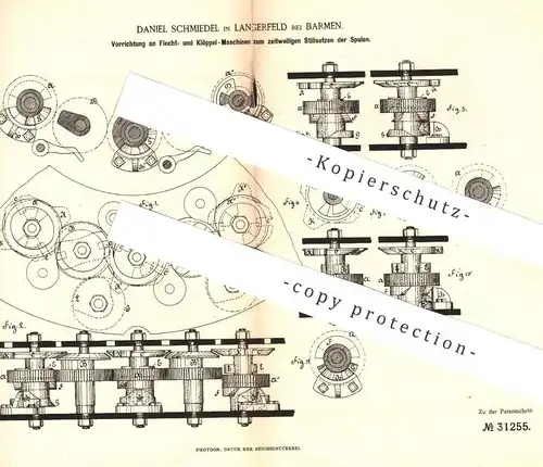 original Patent - Daniel Schmiedel , Langerfeld / Barmen , 1884 , Flecht- u. Klöppel - Maschine | Flechten , Klöppeln !!