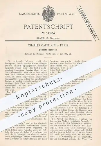 original Patent - Charles Capellani , Paris , 1884 , Buntdruckpresse | Buntdruck Presse , Druck , Lithographie , Papier