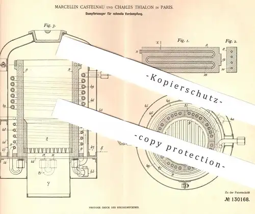 original Patent - Marcellin Castelnau , Charles Thialon , Paris , 1901 , Dampferzeuger für Verdampfung | Dampfmaschine