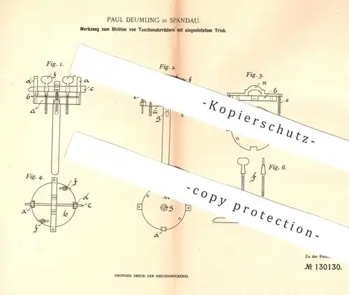 original Patent - Paul Deumling , Berlin / Spandau , 1901 , Werkzeug für Taschenuhr | Uhr , Uhren , Uhrmacher , Uhrwerk