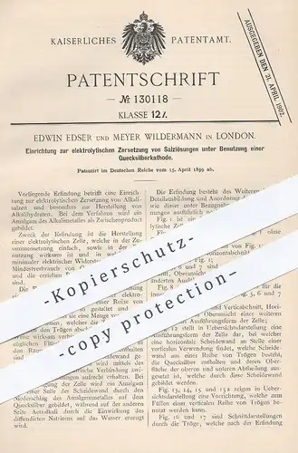 original Patent - Edwin Edser , Meyer Wildermann , London 1899 , elektrolytische Zersetzung von Salzlösung | Quecksilber