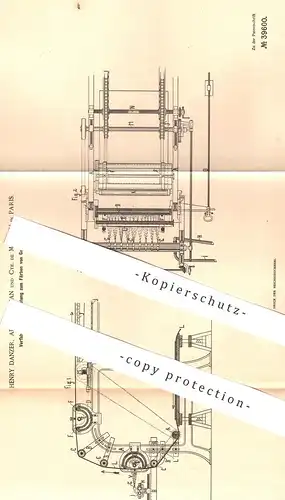 original Patent - Henry Danzer , Adrien Simian , Cte. de Marcieu , Paris Frankreich 1886 , Gewebe färben | Stoff - Farbe