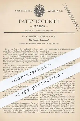 original Patent - Dr. Cornelius Herz , Paris , Frankreich , 1886 , Mikrotelephon - Druckknopf | Telefon , Telephon !!
