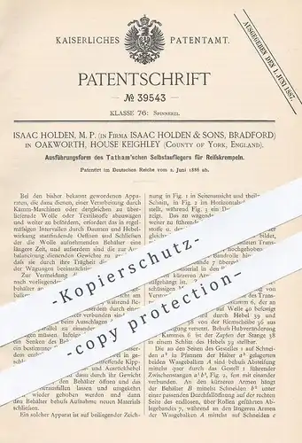 original Patent - M. P. , Isaac Holden & Sons , Bradford , Oakworth , York , England , 1886 , Selbstaufleger von Tatham