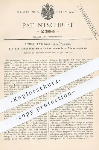 original Patent - Robert Latowski , München , 1886 , Motor ohne besondere Steuerorgane | Dampfmaschine , Motoren !!