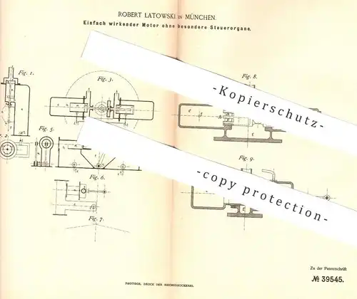 original Patent - Robert Latowski , München , 1886 , Motor ohne besondere Steuerorgane | Dampfmaschine , Motoren !!