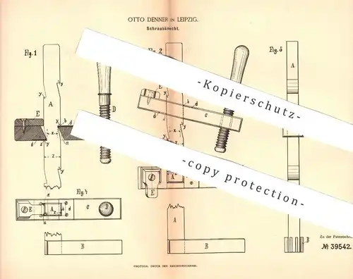 original Patent - Otto Denner , Leipzig , 1886 , Schraubknecht | Baum , Holz , Tischler , Zimmermann , Fachwerk !!