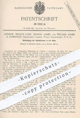 original Patent - Andrew Wilson Lane , Morris & William Asher , Janesville Lassen , Kalifornien USA , Achsbüchse im Rad